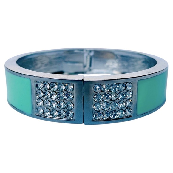 Mint Green and CZ Hinge Bangle - Picture 1 of 4